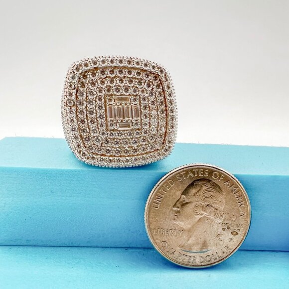 925 Sterling Sliver Moissanite 1inch Square Ring, 6.106ctw VVS Stones with Bague - Picture 8 of 8